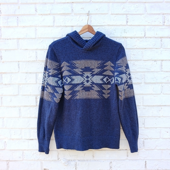 American Eagle Hooded Aztec Pullover Sweater - Picture 2 of 6